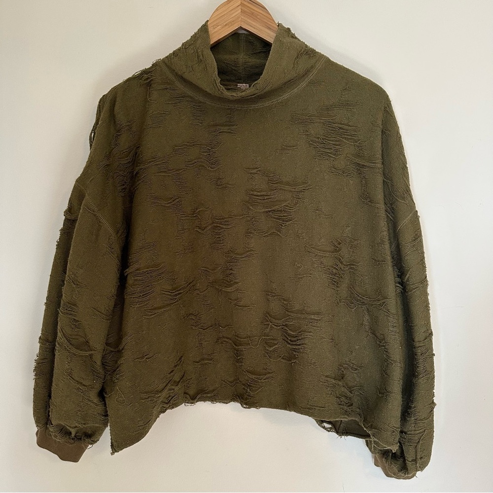 Free People Green Cowl Neck Sweater Distressed